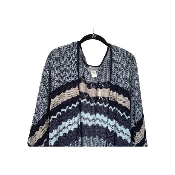 Catherines Sweater Size 4X Blue Striped Sleeveless Open Front Cardigan Kimono - Picture 2 of 12